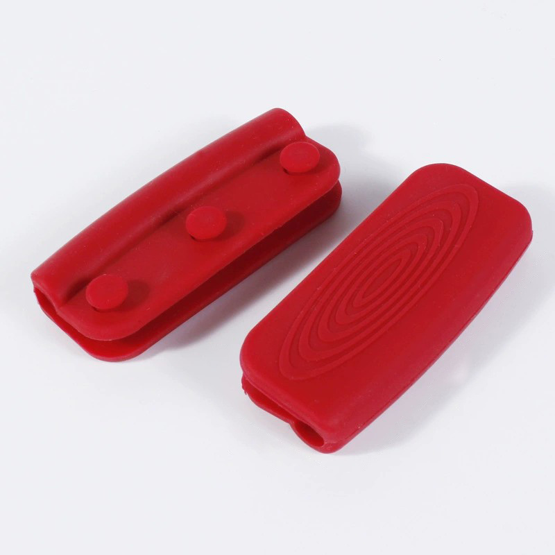 1pair/2pcs Red Heat Resistant Pot Handle Covers, Silicone Cast
