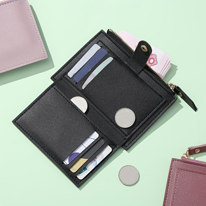 

Solid Color Small Wallet, Cute Faux Leather Wallet With Card Slots & Zipper Pocket