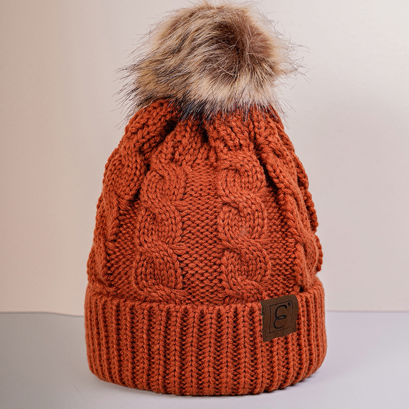 Winter Cable Knit Pom Pom Beanie Hat