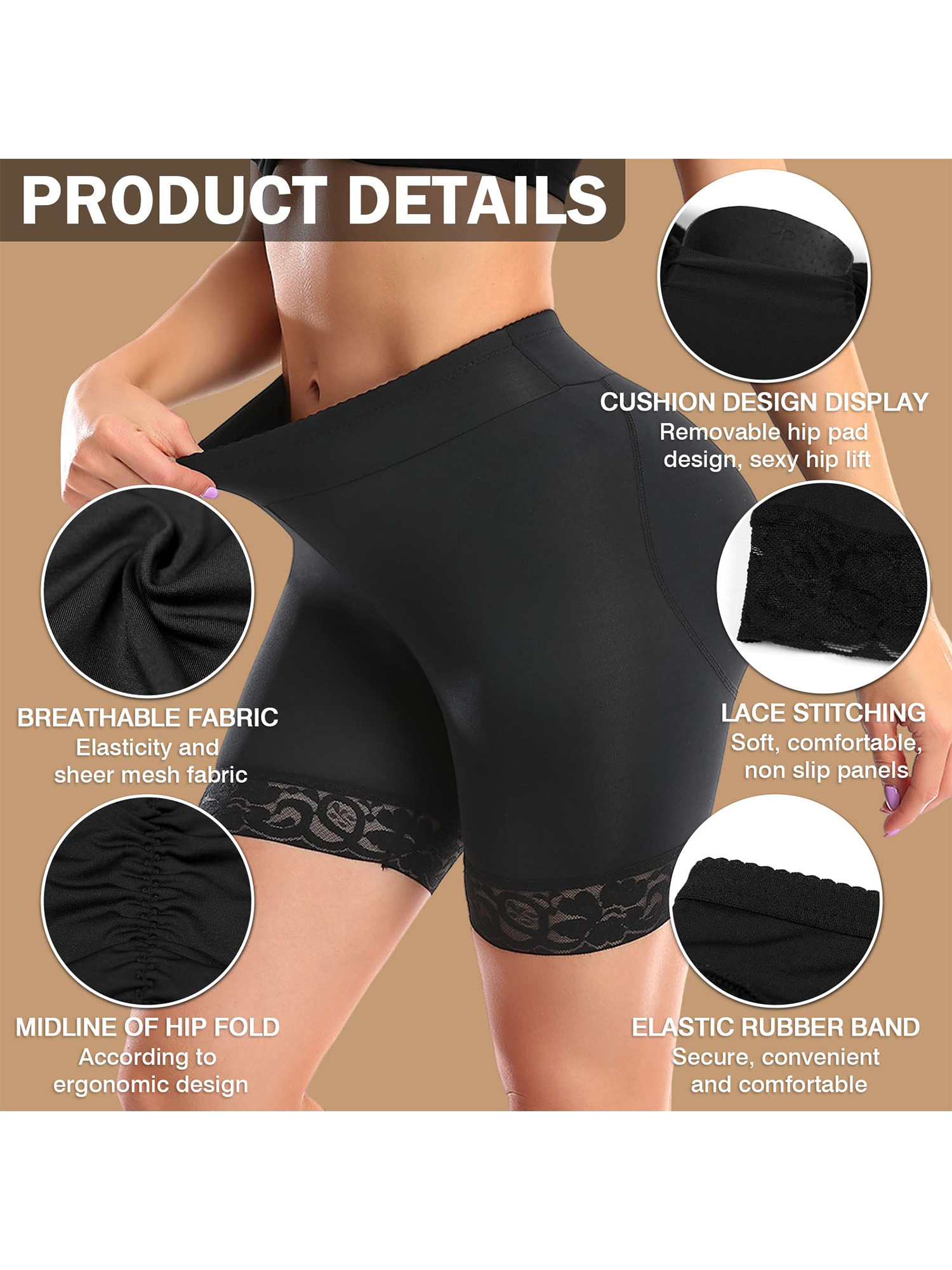 Women's Butt Lifter Panties With Breathable Pads, Sexy Shapewear