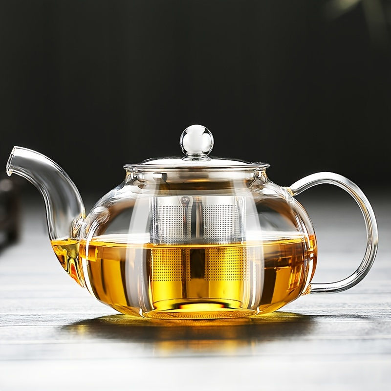 1pc Long Mouth Glass Teapot With Removable Stainless Steel Infuser, 600ml/20.2oz, 800ml/27oz