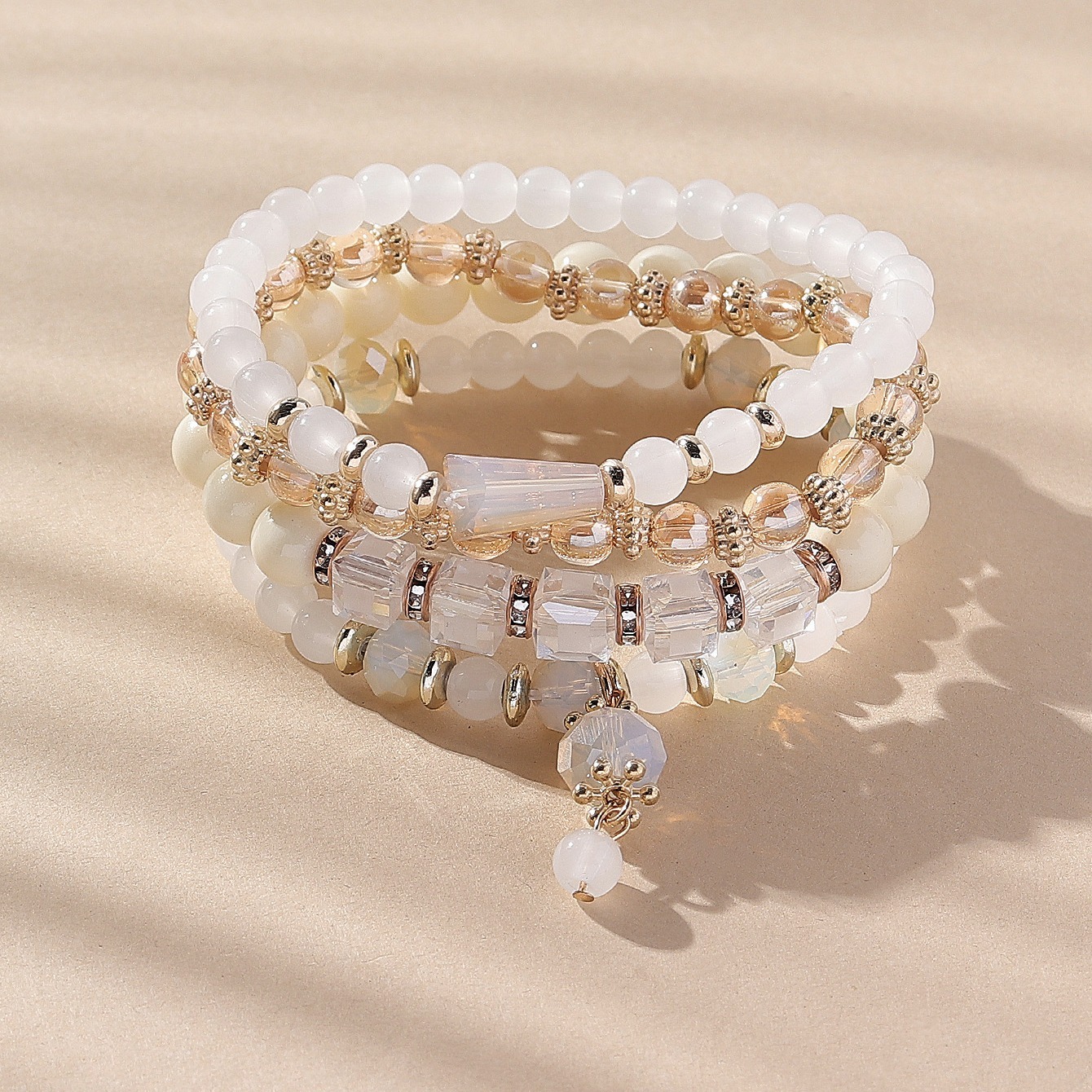 4pc Stackable Beaded Bracelet Set, Boho Style