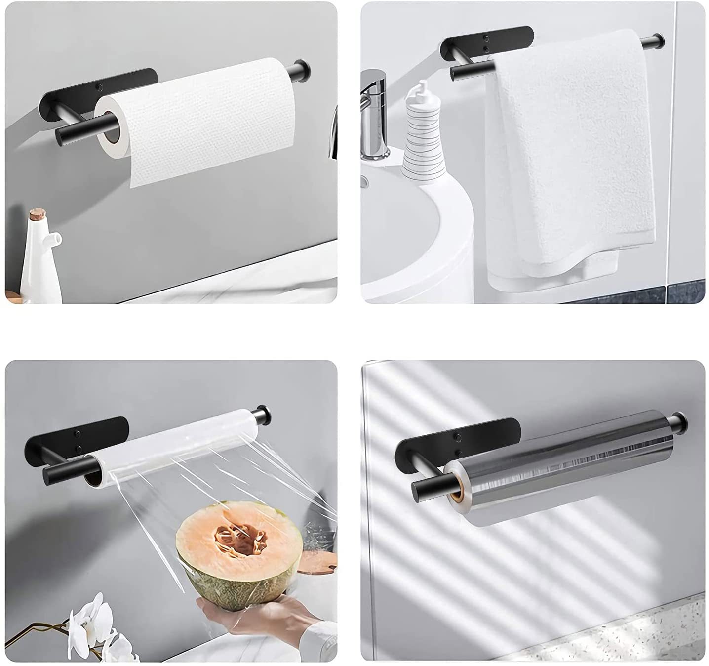 Paper Towel Holder Under Cabinet, 2 pcs Kitchen Wall Mount Stainless Steel Roll  Paper Towel Rack