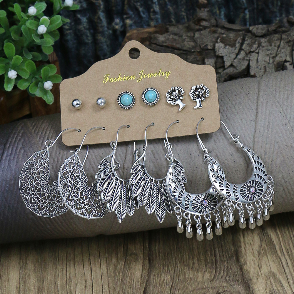 2 Pieces Antique Silver Ethnic Tribal Earring Findings with Earring Hooks.  (37x29x1mm) - 8134