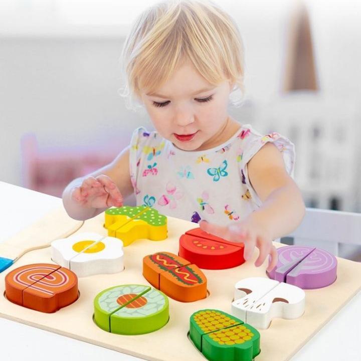 Wooden cutting board toy for children to play kitchen, pretend