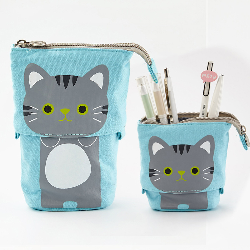 Canvas Standing Pencil Holder Cartoon Cute Cat - Temu