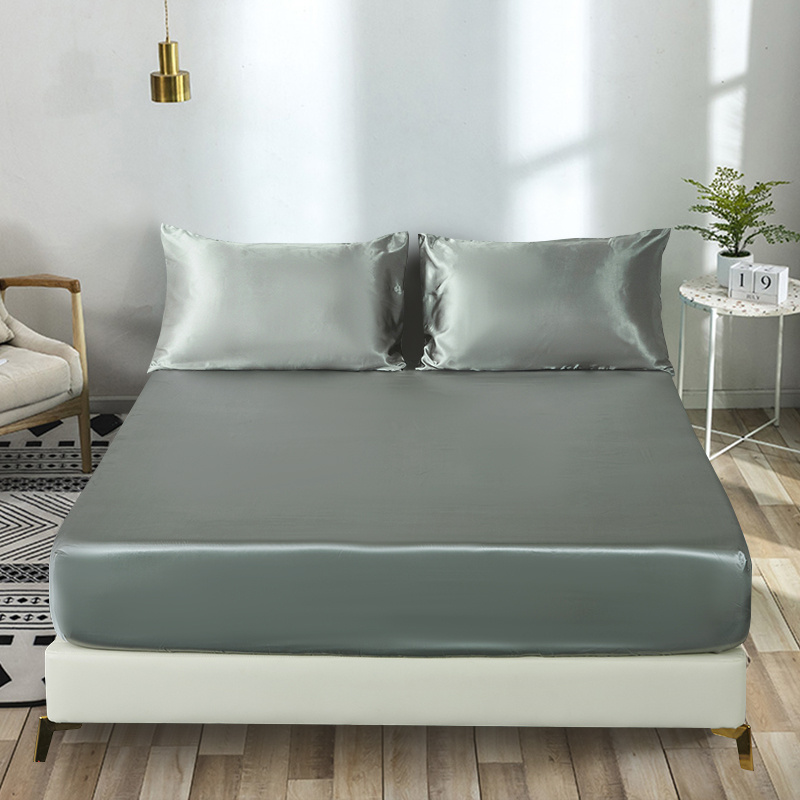 TEMU 3pcs, Satin Solid Color Fabric, Includes 1 Fitted Sheet And 2 Pillowcases, Twin/full/queen/king