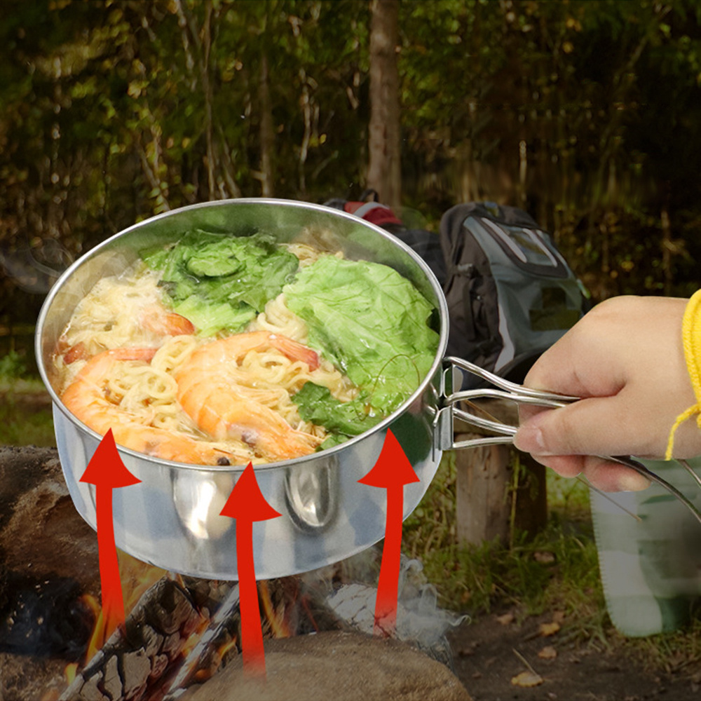 Dropship Outdoor Hiking 304 Stainless Steel Pot Folding Handle Camping  Portable Frying Pan Soup Pot Home Picnic Cookware Set to Sell Online at a  Lower Price