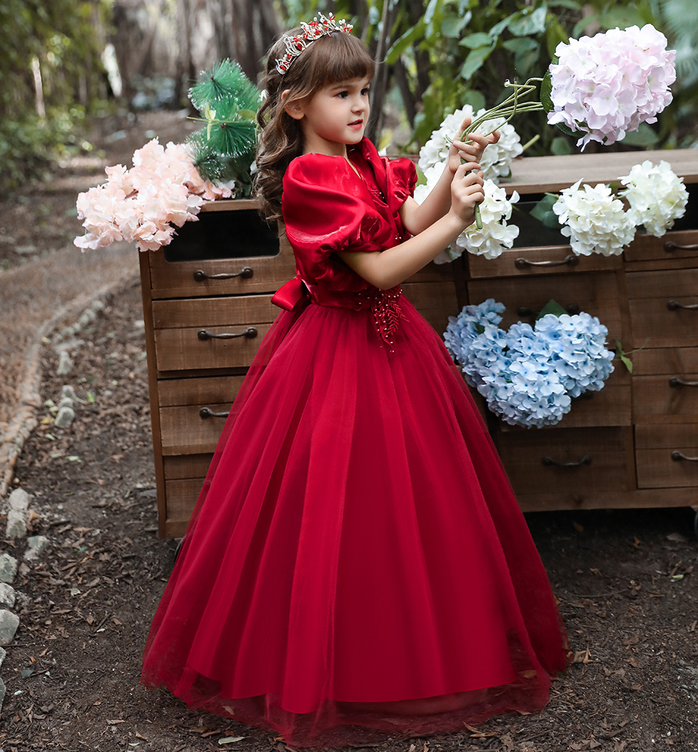 Girls Flower Embroidery Princess Dress Kids Elegant Party Clothes