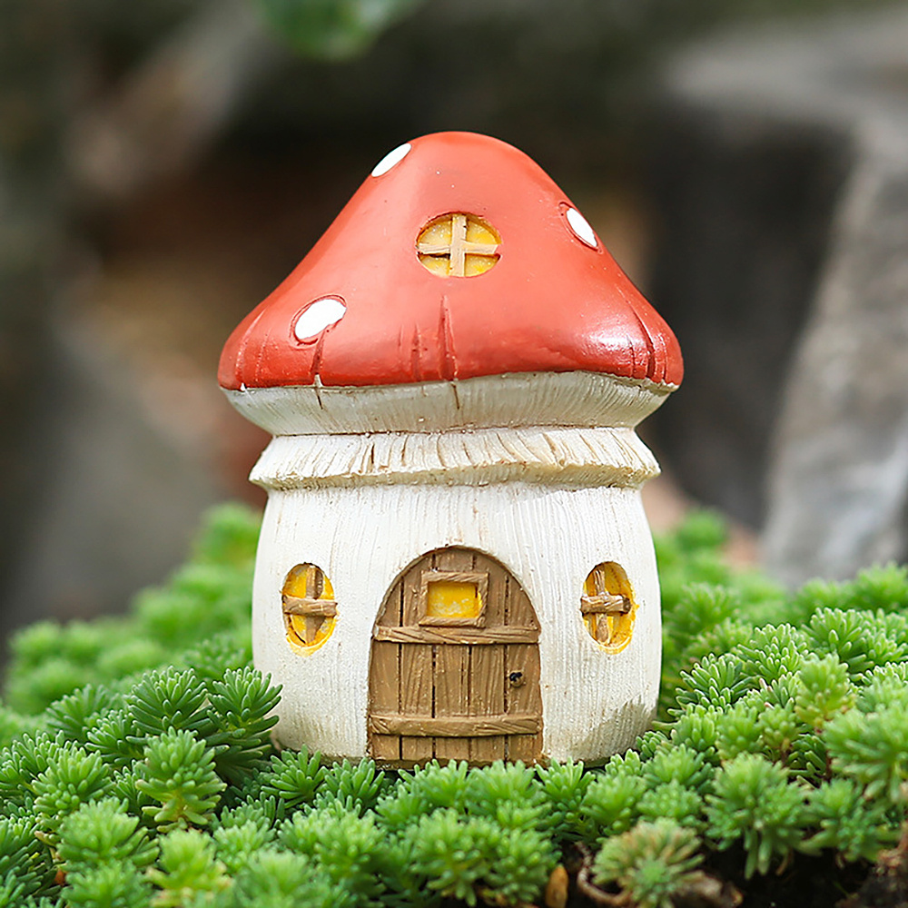 4pcs Mushroom House Garden Statue, Resin 3in Small Diy Fairy