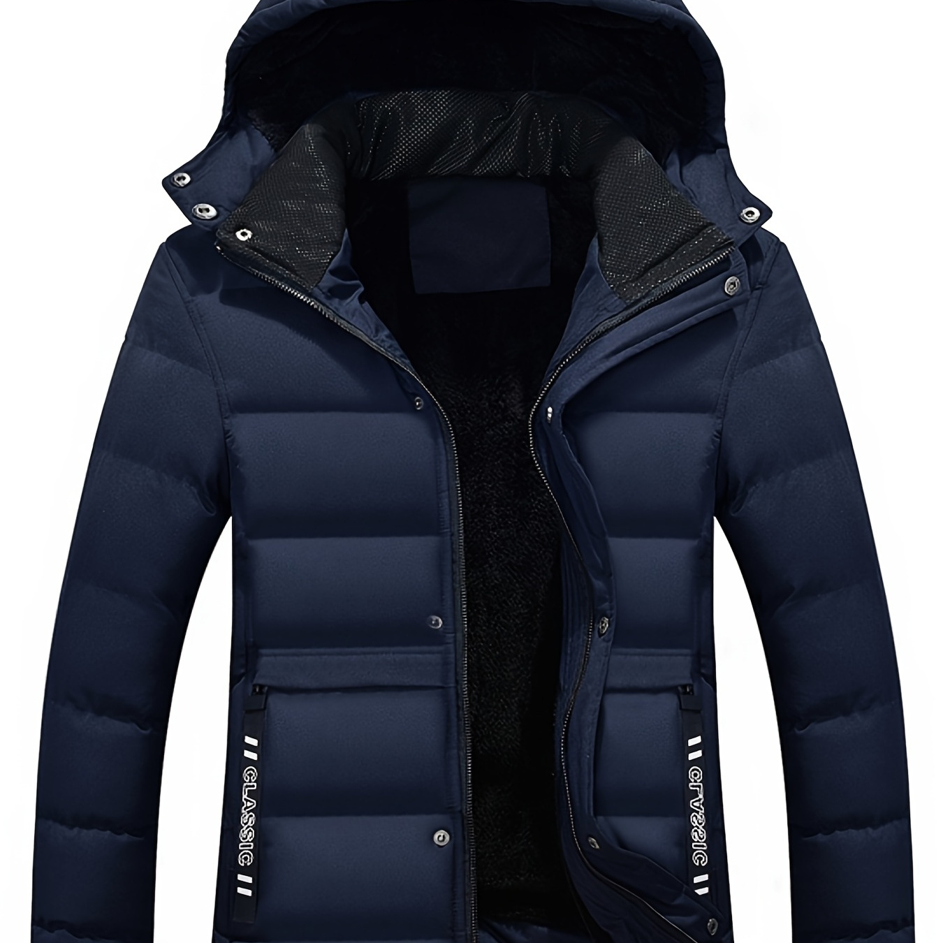 Men's Zip Pocket Winter Warm Hooded Cotton Padded Jacket Coat ...