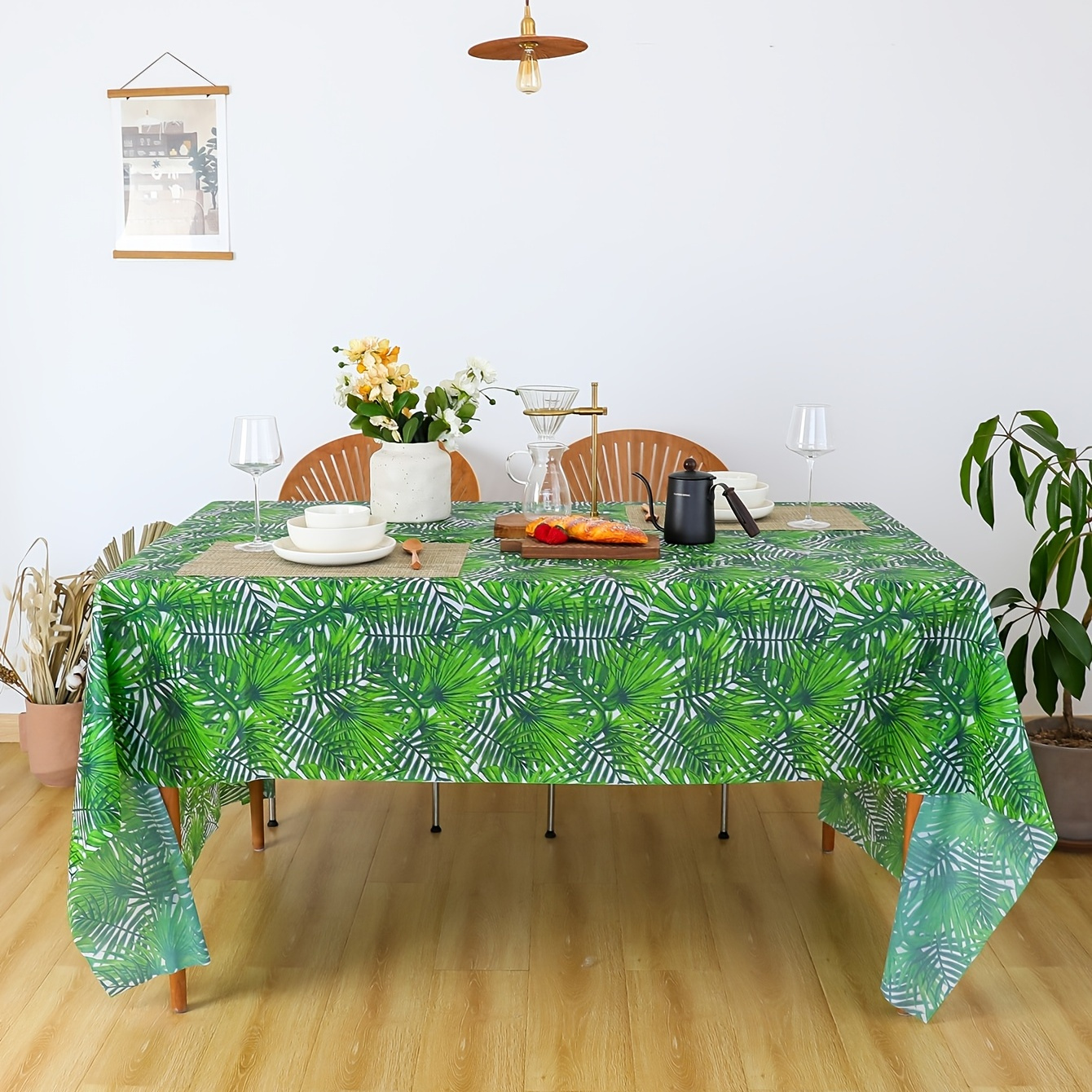 

1pc Natural Plant Kitchen Tablecloth, Green Kitchen Table Cloth 107.87"x53.93