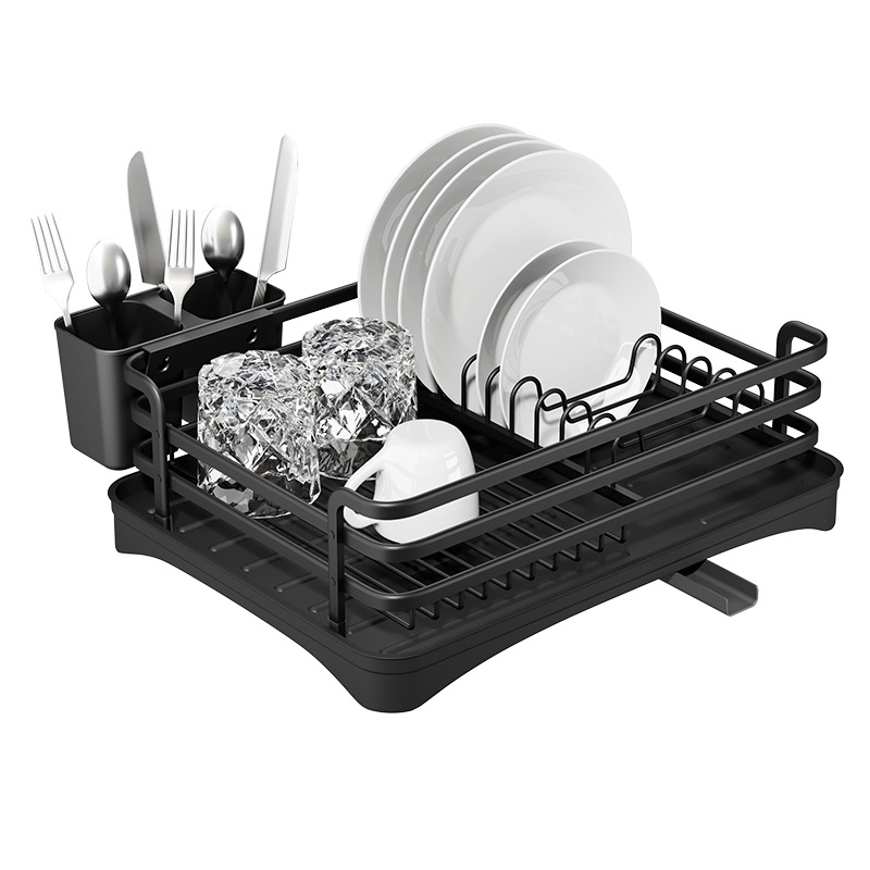  LKKL Dish Drying Rack, Compact Dish Rack for Kitchen Counter, Dish  Drainers for Kitchen Counter Anti-Rust Stainless Steel Dish Drainer with  Utensil Holder Cutlery Holder, Black