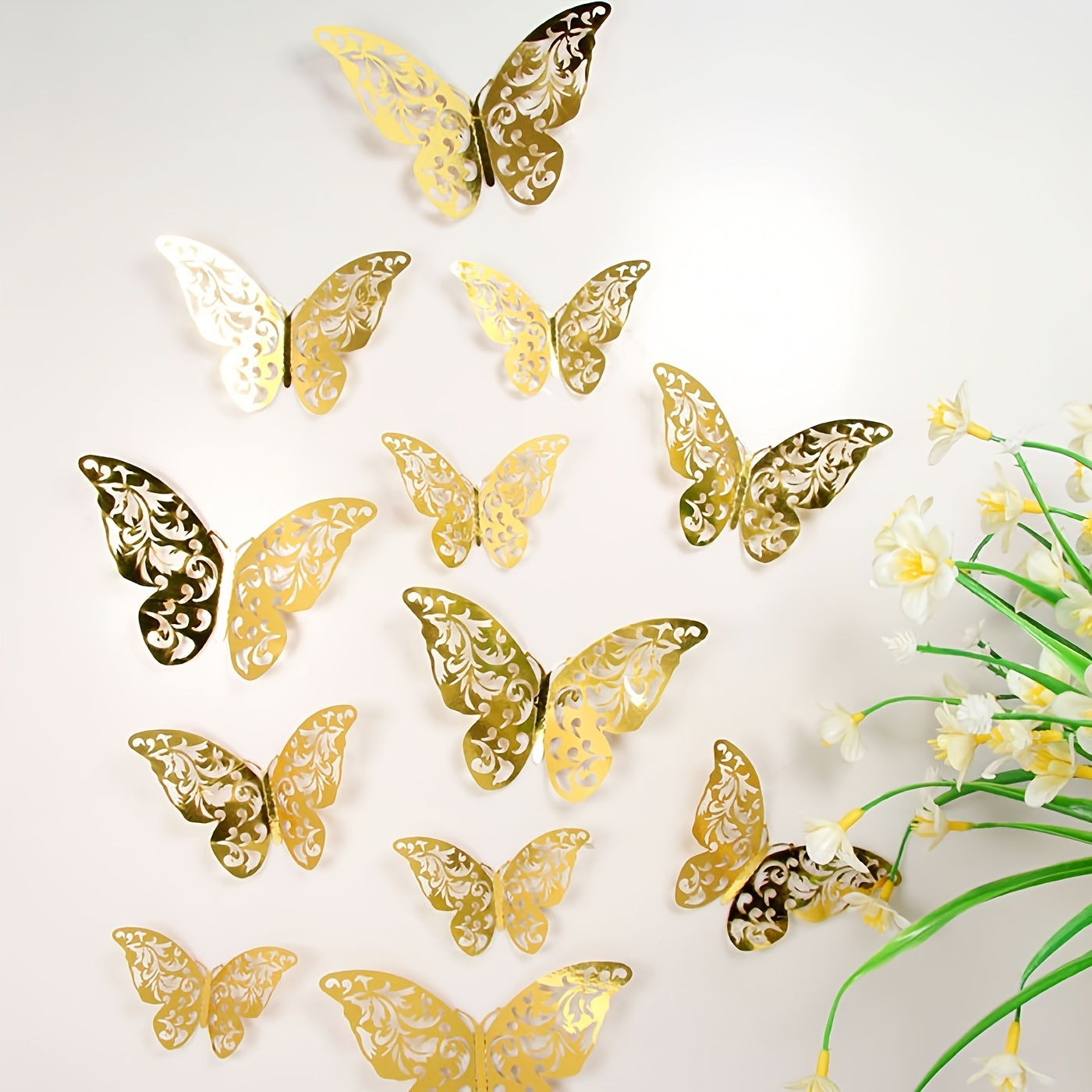 

72pcs, Golden Butterfly Decorations - 3d Wall Art For Parties, Crafts, And Baby Showers - Easy To Apply Stickers For Beautiful And Elegant Decor