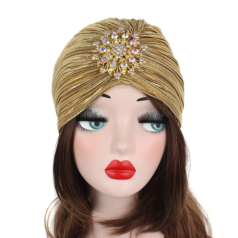 Vintage Turban Hat With Crystal Brooch Feather Turban Headwraps For ...