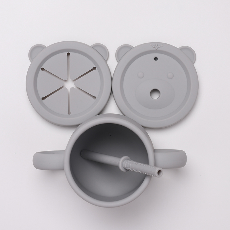 Kids Silicone Training Cup with 2 Lids & Straw