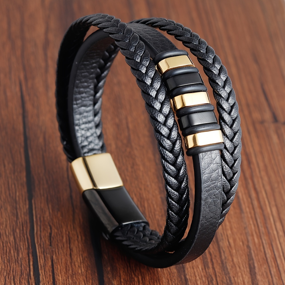 

Men's Funky Multilayer Woven Pu Leather Bracelet Jewelry