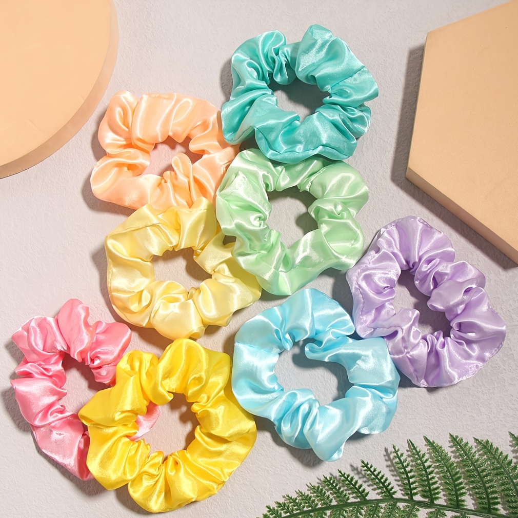 

Colorful Scrunchies Summer Stain Hair Tie Elastics Hair Bands Soft Hair Ties For Women 8pcs