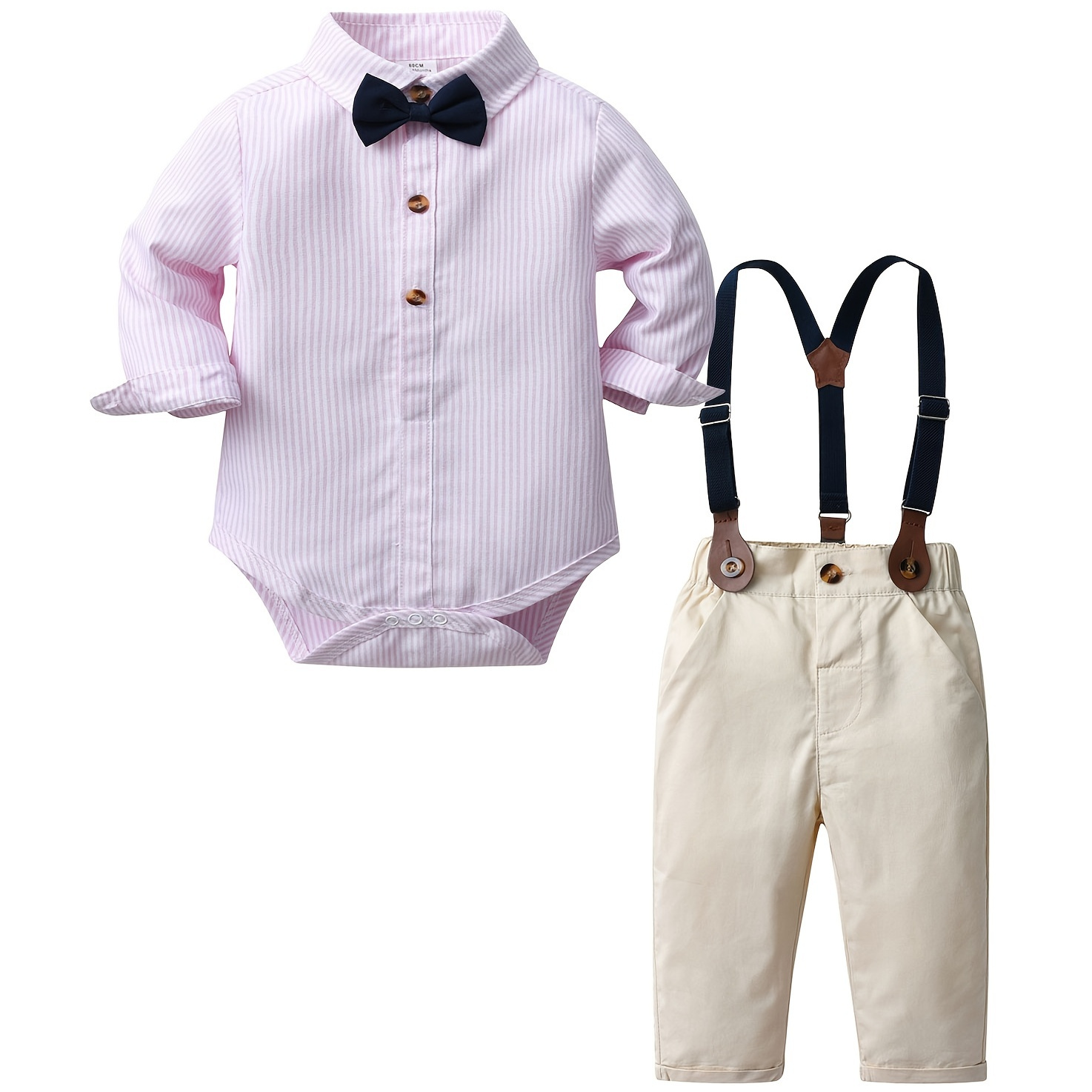 

Baby Gentleman Suit Striped Long Sleeve Romper+suspender Pants