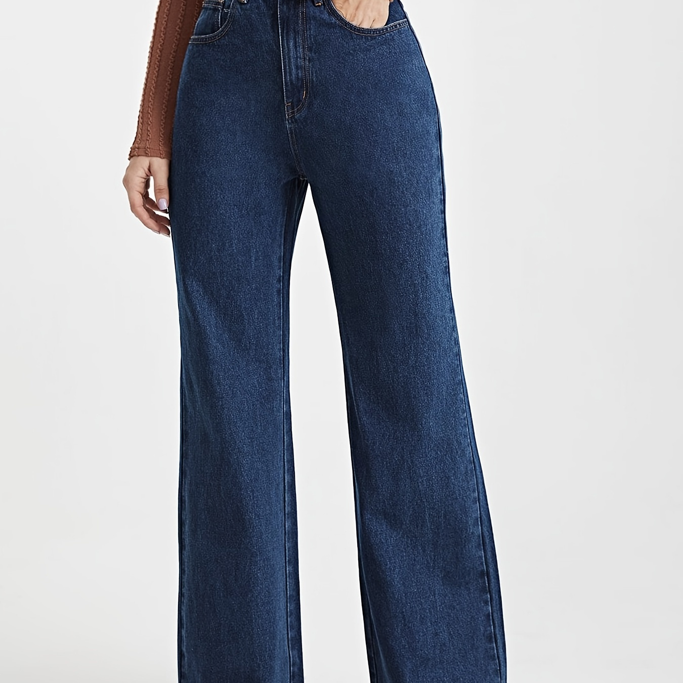 Dark Grey Ripped Straight Jeans, Distressed High Waist Loose Fit High