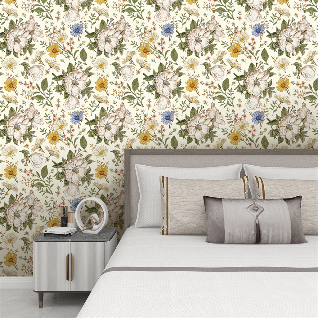 Floral Self Adhesive Wallpaper Yellow Background Removable - Temu