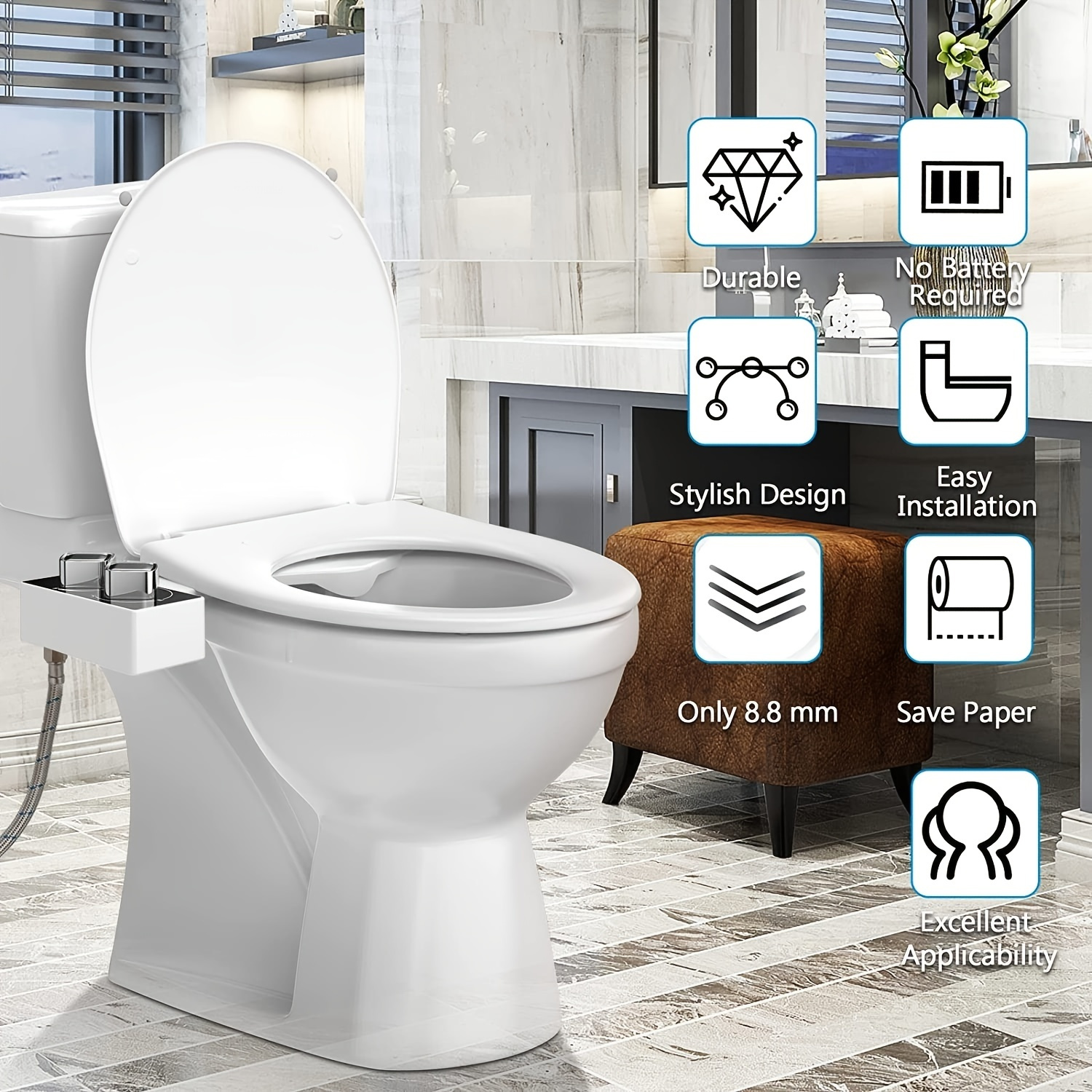Heated Toilet Seat Cover Bathroom D Shape Soft Close Easy Install