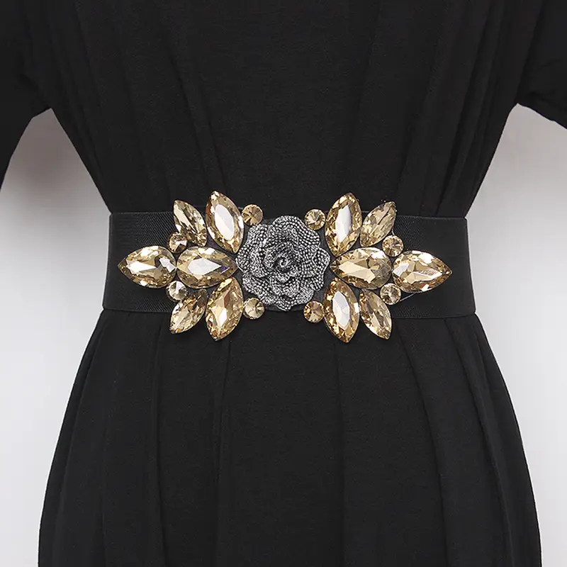 flower beaded elastic cummerbunds female dress corsets waistband belts decoration wide belt details 5