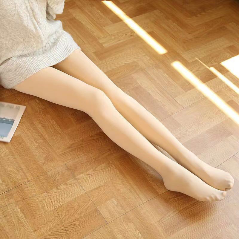  Women Fleece Lined Tights Fake Translucent Pantyhose High  Waisted Skin Color Warm Fall Winter Sheer Thick Fleece Leggings : Sports &  Outdoors