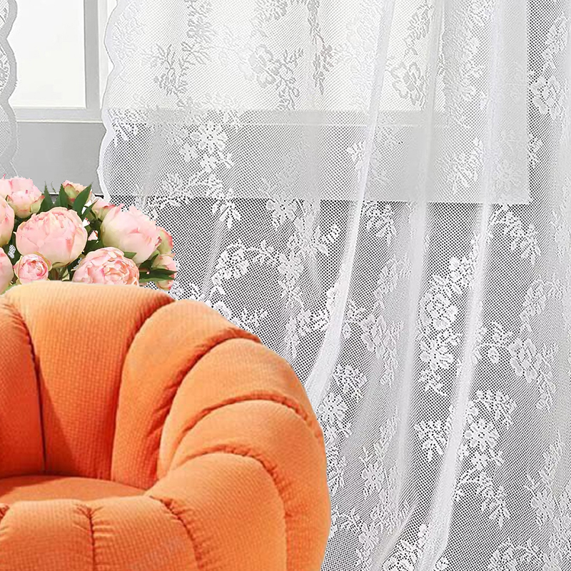 1pc floral curtain lace perforated window sheer curtain home decor details 3