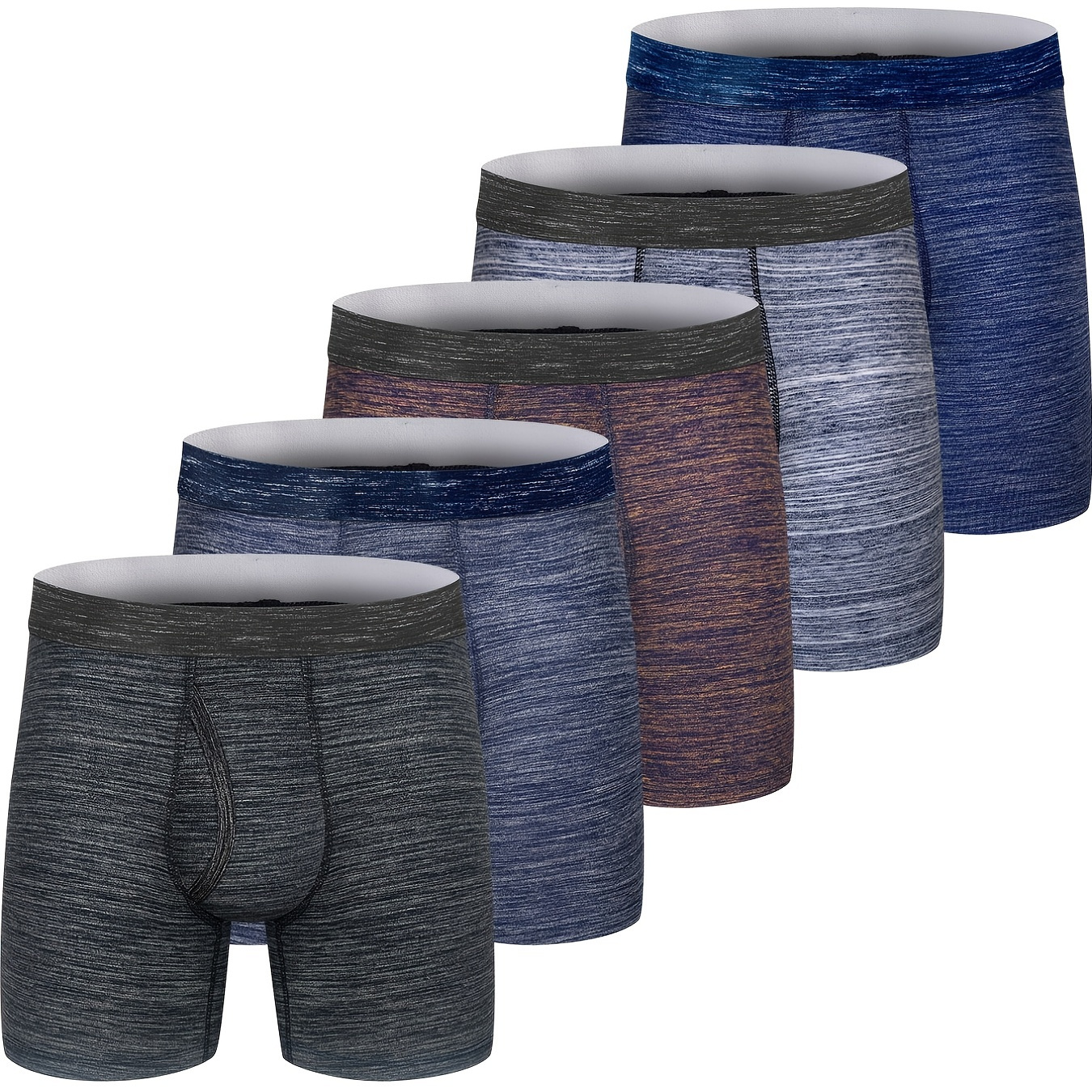 5pcs Men's Bamboo Boxer Briefs, Breathable Underwear