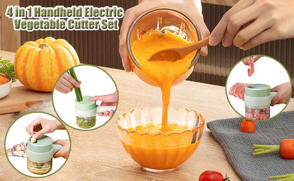 4 In 1 Handheld Electric Vegetable Cutter Set with Brush, 2023 New  Whirlwind 6 in 1 Portable Electric Vegetable Chopper, Mini Wireless Food  Processor