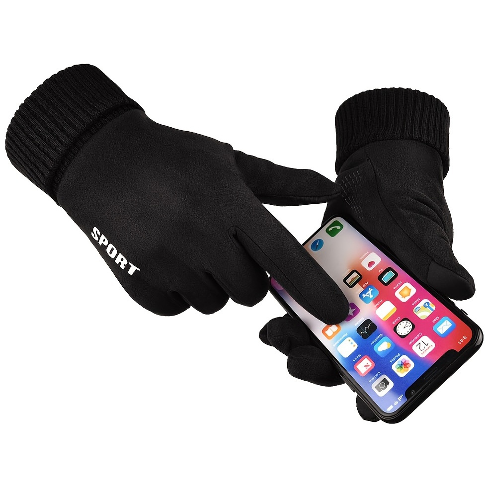 Men's Winter Suede Gloves, Warm Fleece Gloves, For Outdoor Driving And Riding