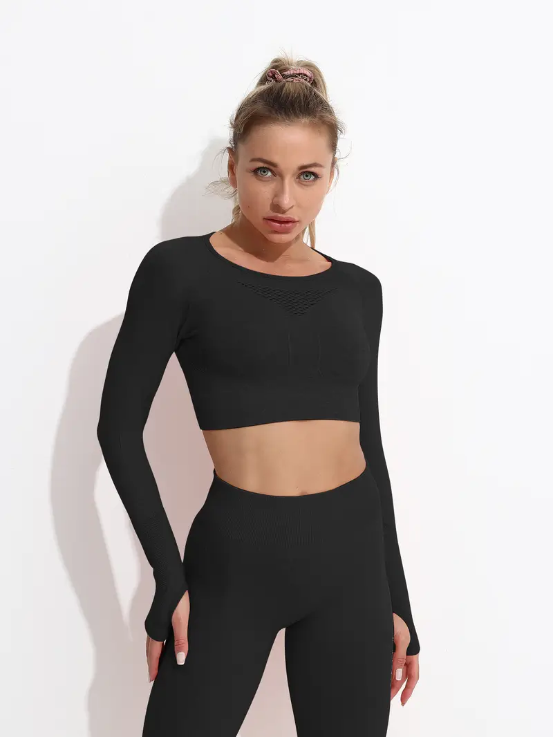 Haut court amincissant pour femme à manches longues d'été ample coupe ample demi-chemises décontractées tendance Y2K T-shirts à col rond pour sortie, Noir , S Haut court amincissant pour femme à manches longues d'été ample coupe ample demi-chemises décontractées tendance Y2K T-shirts à col rond pour sortie, Noir , S