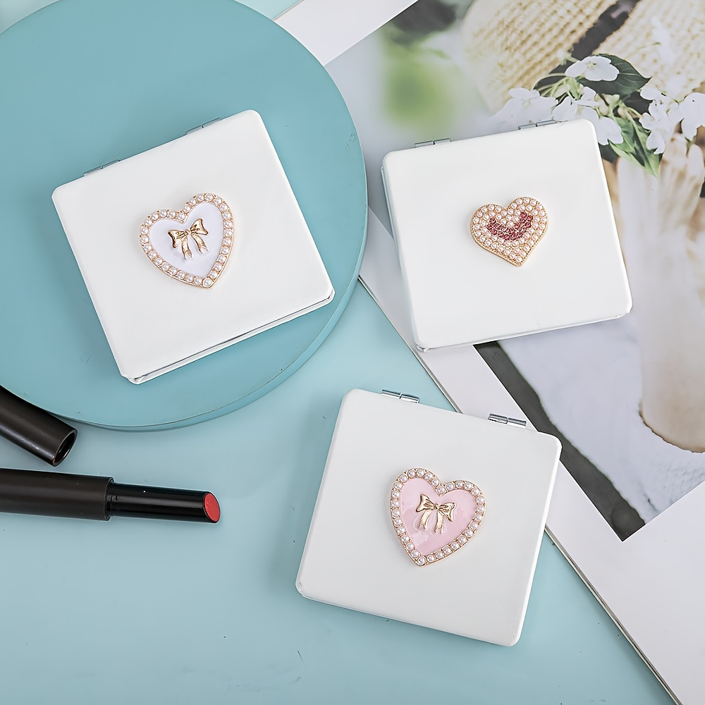 TEMU Pu Leather Foldable Compact Mirror, Delicate Mirror Women Small Makeup Mirror Folding Metal And Glass Mirror,