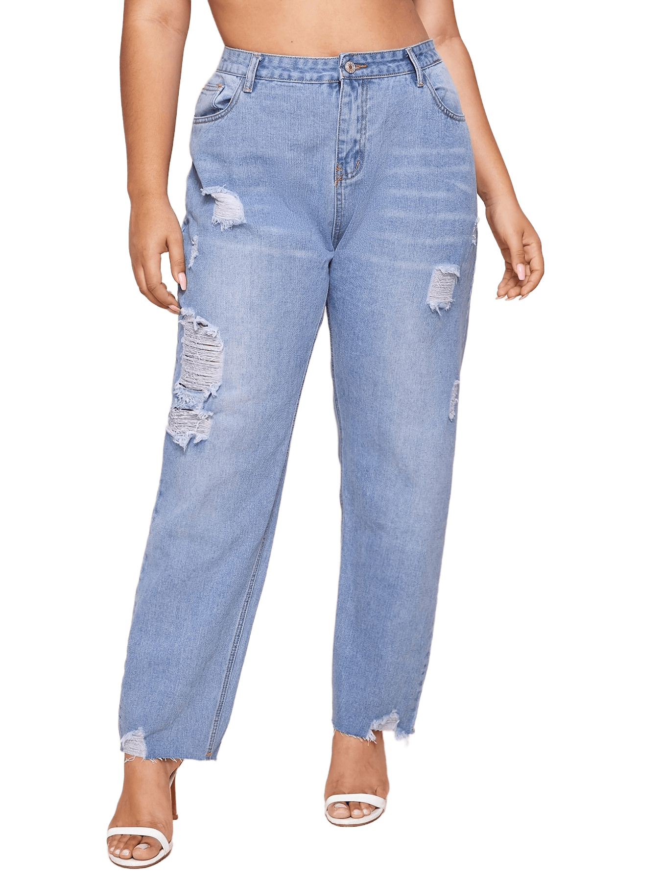 Plus Size Butterfly Letter Print Ripped Baggy Jeans Women's - Temu