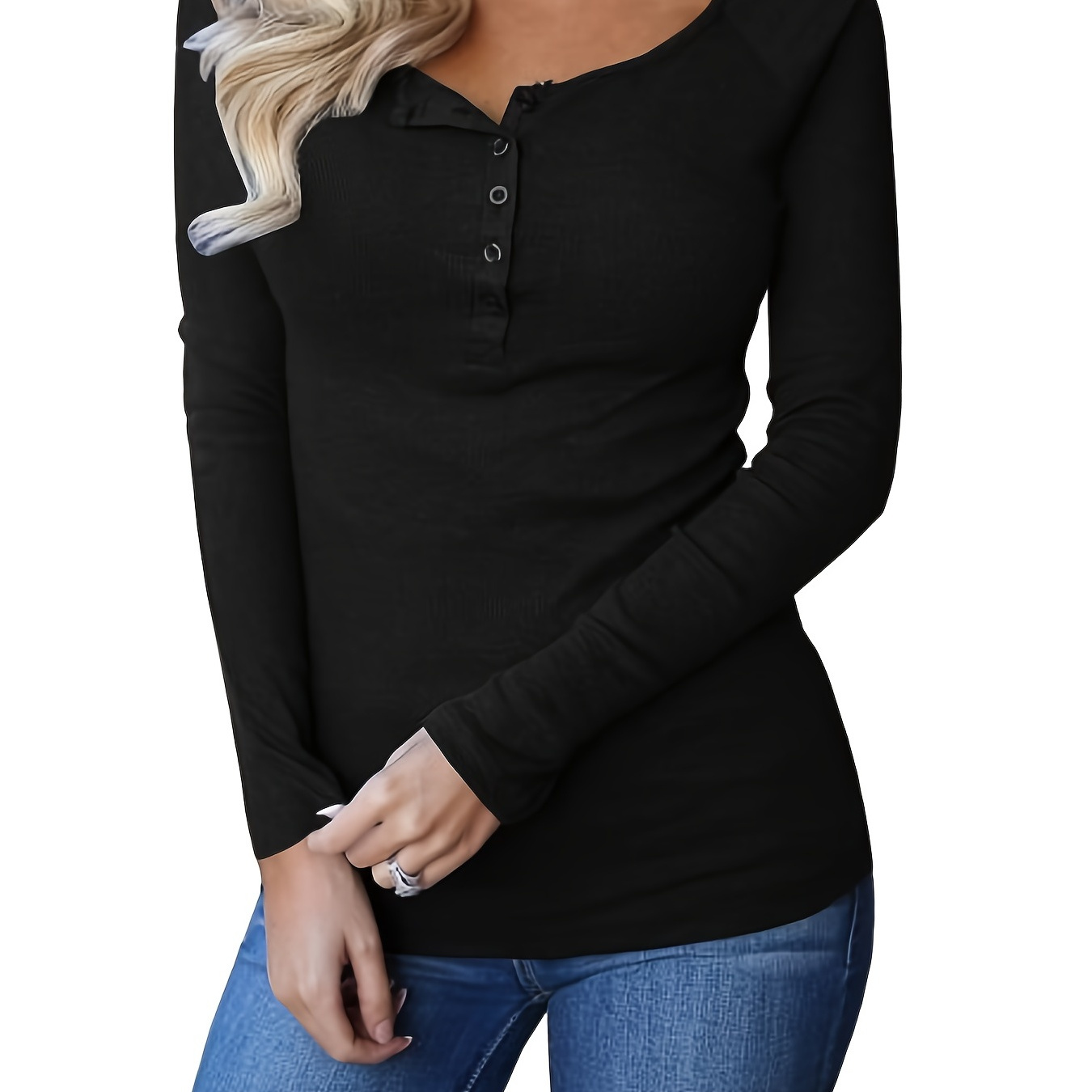 

Solid Crew Neck T-shirt, Long Sleeve Casual Every Day Top For Fall & Spring, Women's Clothing
