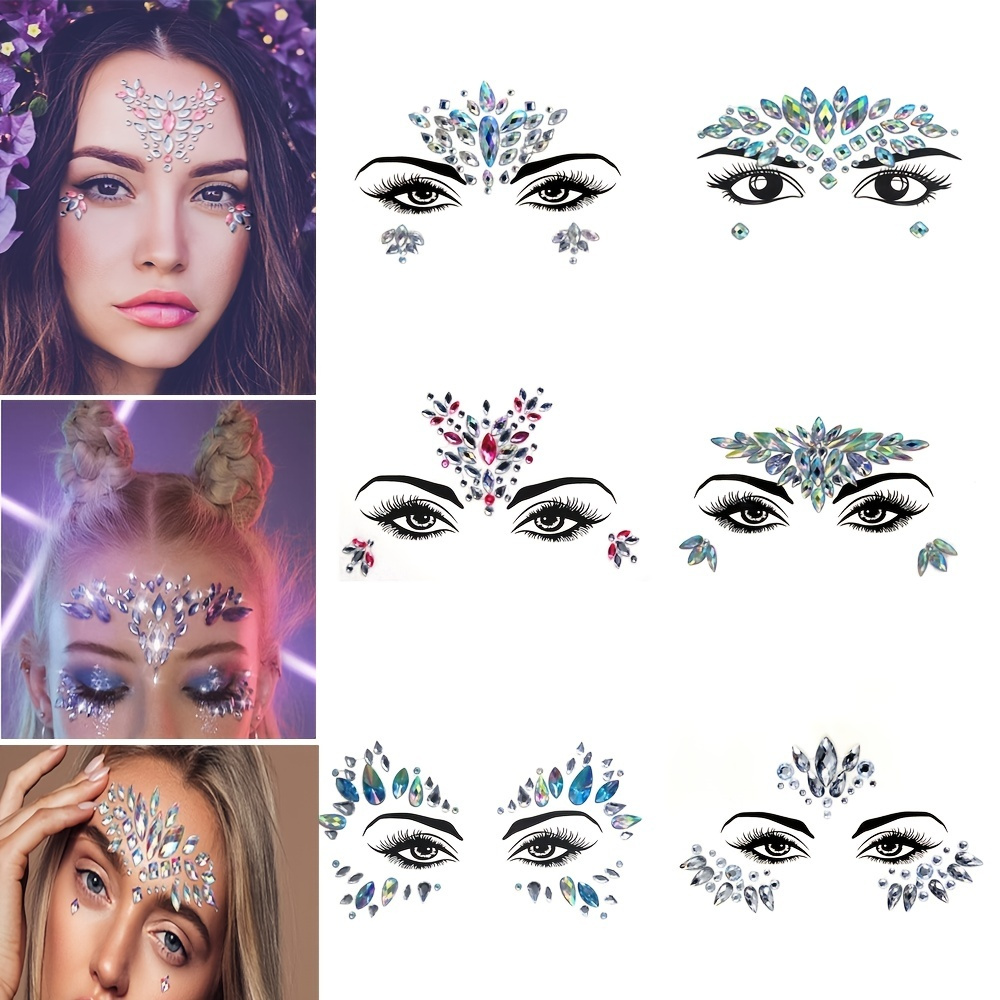 Boho Glitter Rhinestone 3D Crystal Face Eye Stickers Bohemia Tribal Style  Party Make Up Accessories