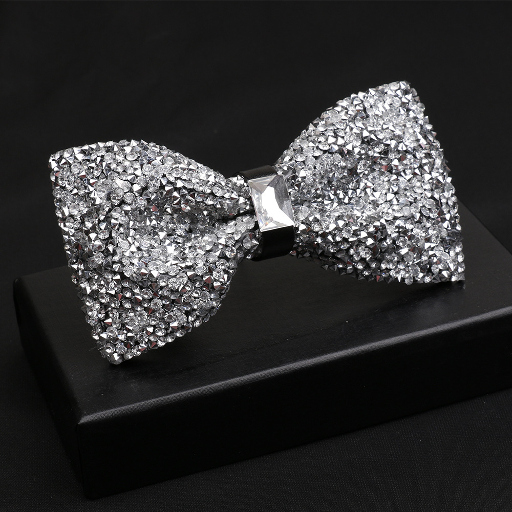 Rhinestone Bow Tie, Black and Silver Rhinestone Chrystal Bowtie