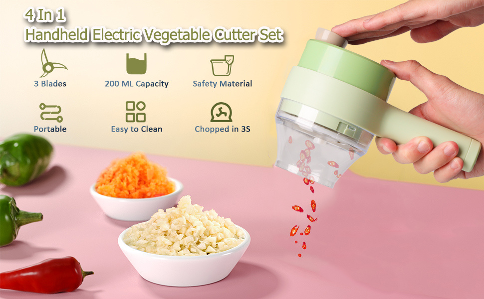 Tohomes - Juego de rebanador eléctrico de verduras, 4 en 1, cortador  eléctrico de verduras de mano, procesador de alimentos inalámbrico para  ajo