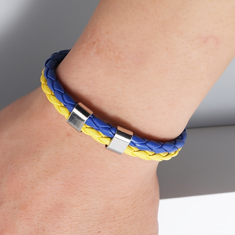 

Simple Blue Yellow Multilayer Braided Leather Bracelet Creative New Ukrainian Flag Color Bracelet