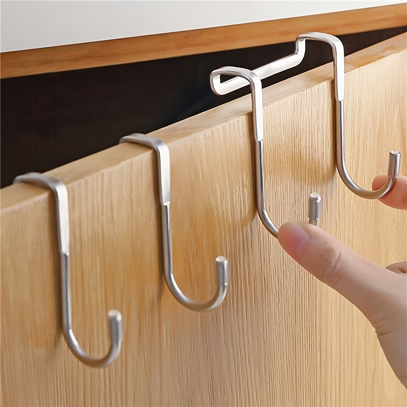 

1/2/4pcs Heavy Duty Stainless Steel Over-the-door Drawer Cabinet Hooks - Double S-shaped Holder For Towels, Clothes, And Sundries - Free Punching - Organize Your Space Effortlessly