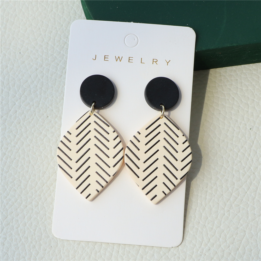 Black Stripes Pattern Rhombus Shape Dangle Earrings Acrylic Jewelry Soft Pottery Texture Trendy Female Gift