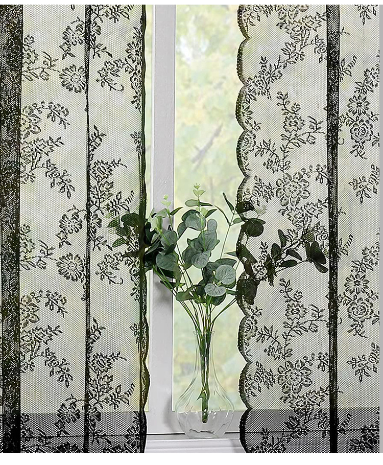 Black Lace Curtains Living room Pastoral Floral Rose Temu United Kingdom