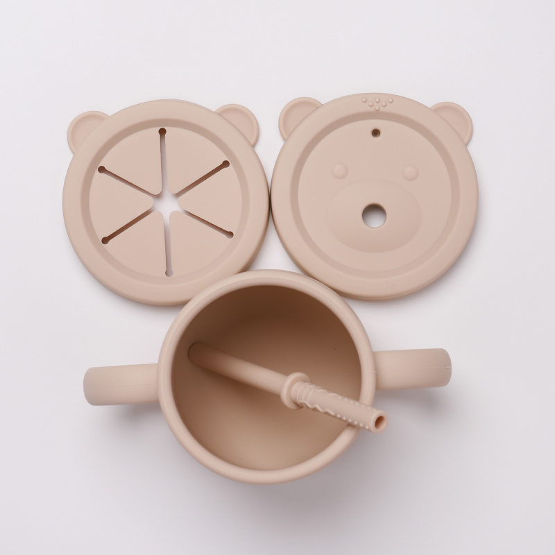 Kids Silicone Training Cup with 2 Lids & Straw
