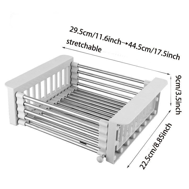 1pc Large Stainless Steel Sink Basket, Expandable Dish Rack For