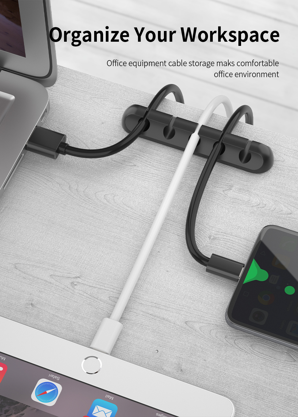 Organisateur de câble Siliconen USB câble enrouleur de bureau Clips de  gestion de | bol