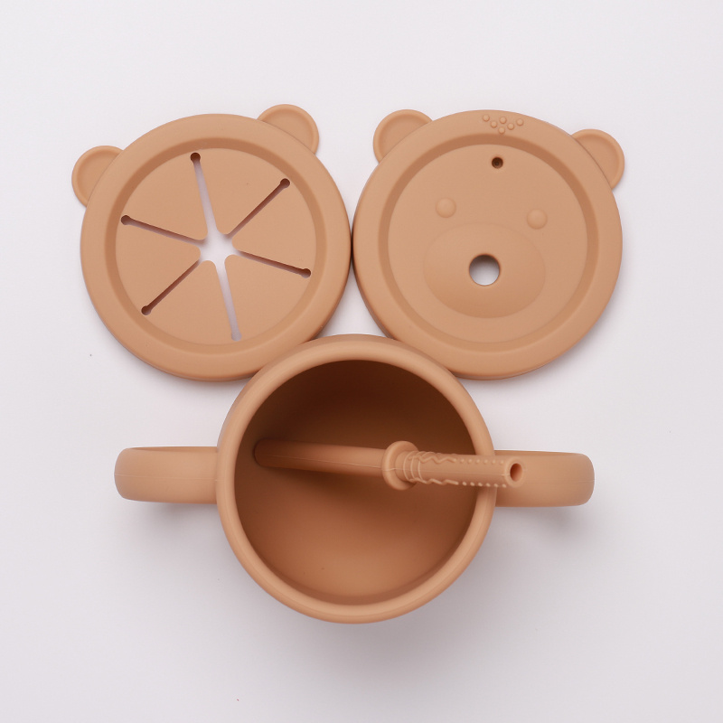 Kids Silicone Training Cup with 2 Lids & Straw