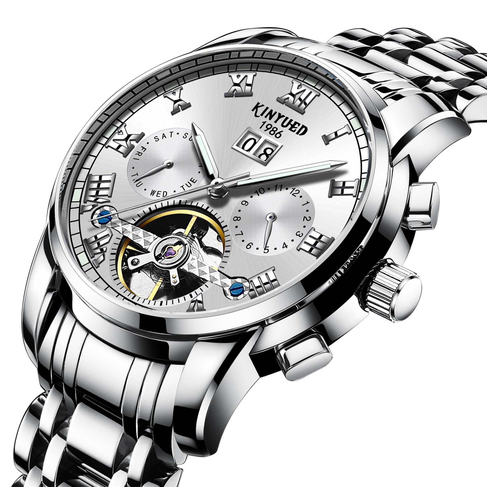 1pc [上海ムーブメント] 紳士メンズ腕時計中空自動スポーツ機械式時計 