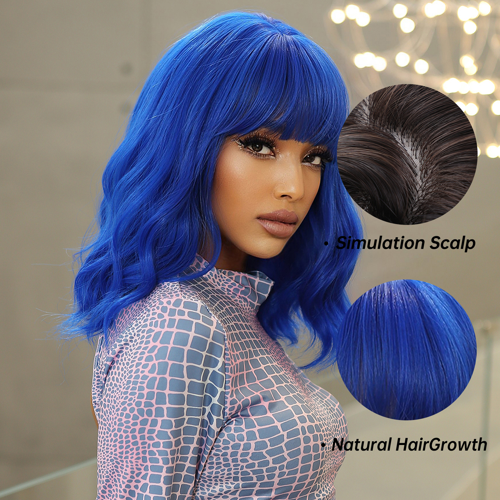 Dark Blue Wig With Bangs For Women Girls Bob Hair Wigs Short Temu