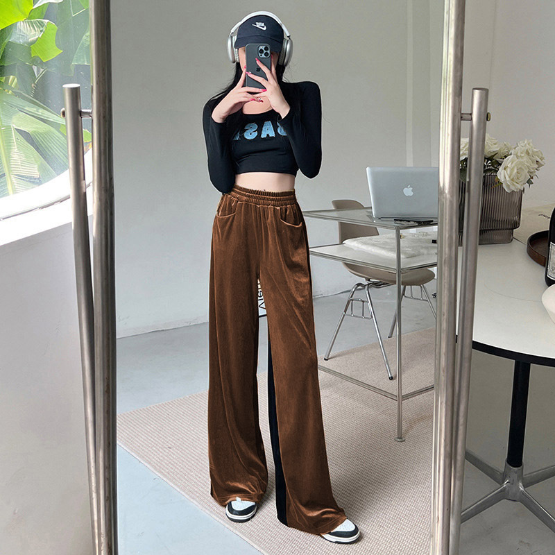 Y2K Loose Straight Color Block Pants, Casual Pocket High Waist Wide Leg  Fashion Comfy Slim Pants, Women's Clothing